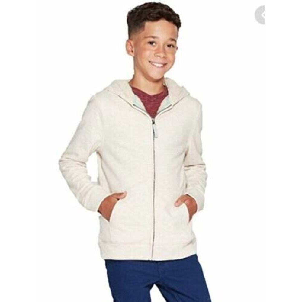Cat & Jack Boys' Sherpa-Lined Full Zip Hooded Sweatshirt in Cream XL (18-20)